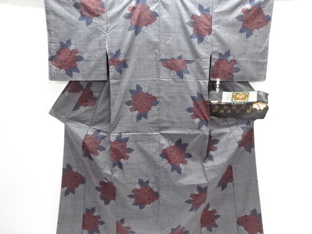 JAPANESE KIMONO / DORO OSHIMA TSUMUGI (5 maruki) / WOVEN HYDRANGEA